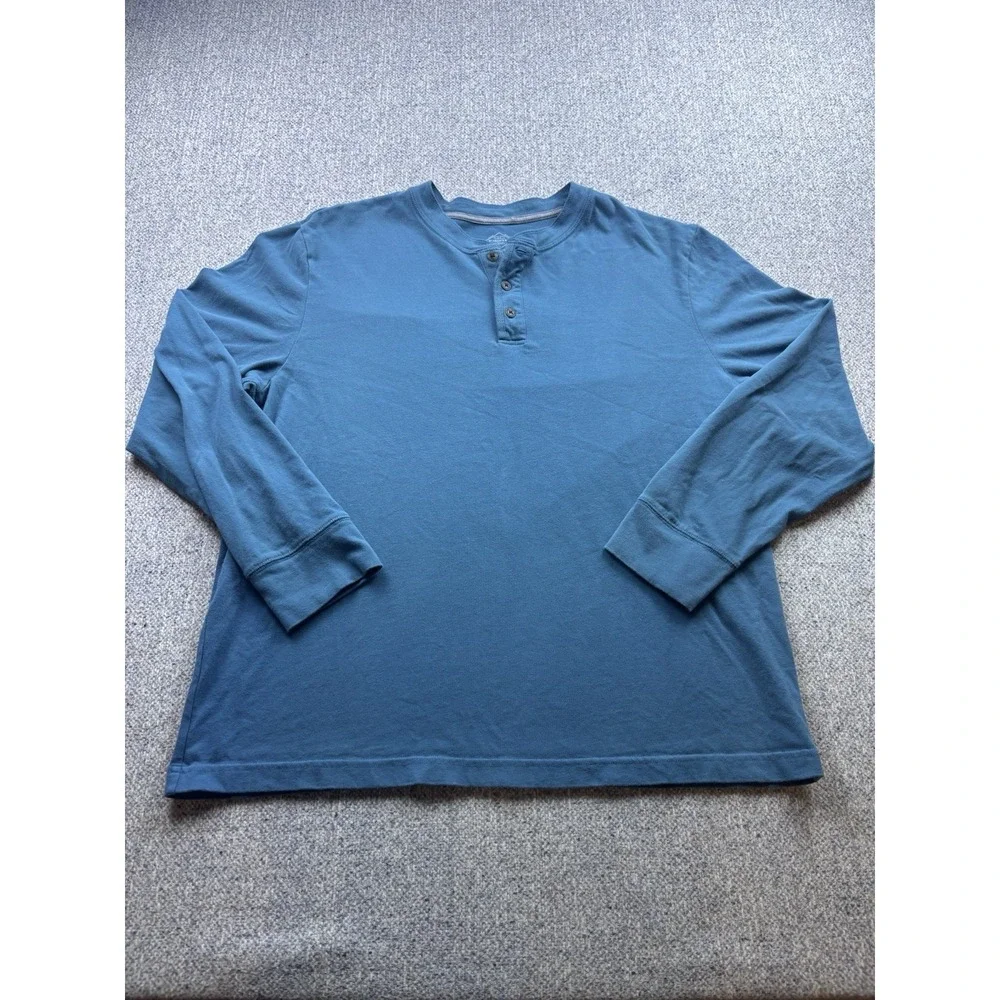 St John's Bay Men's Legacy‎ Henley X-Large Long Sleeve Heather Blue 100% Cotton